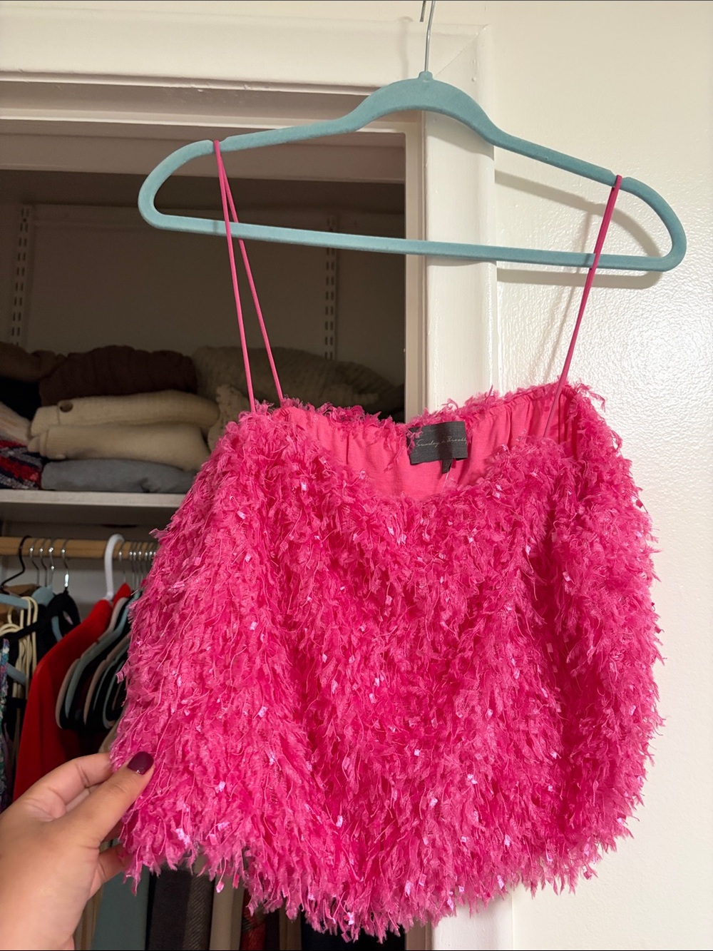 Anthropologie Girls' Hot Pink Feather-Textured Spaghetti Strap Dress